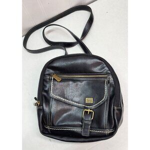 B.O.C. Black Faux Leather Mini Backpack Purse With Adjustable Straps & Gold Acce
